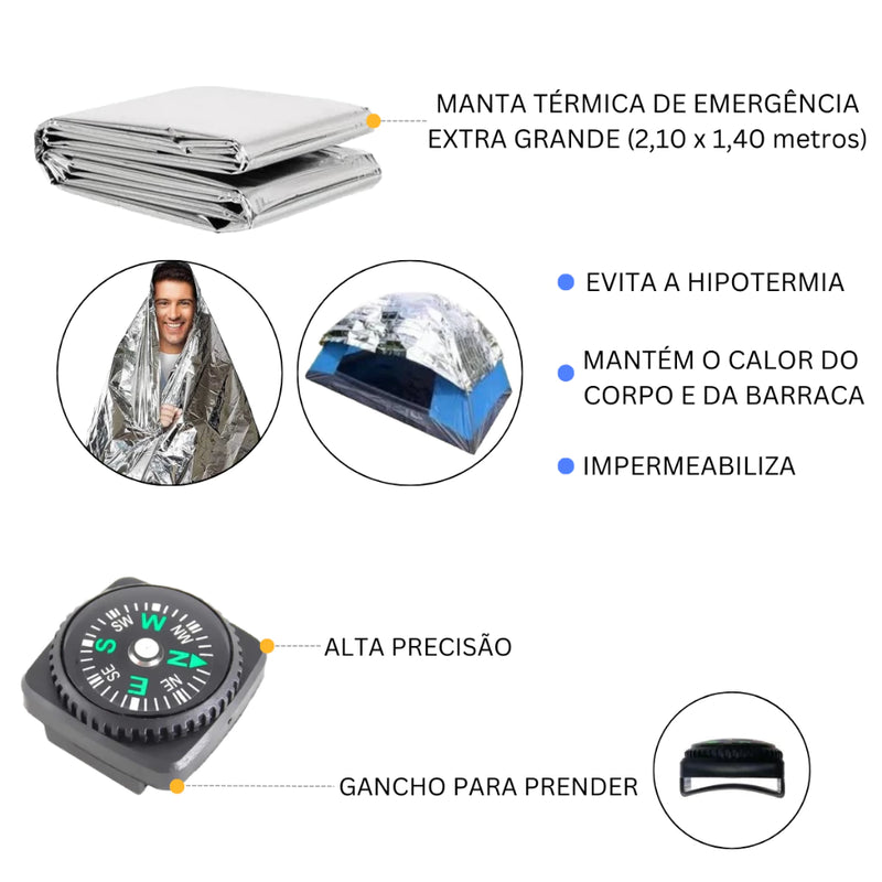 Mochila de Emergência 80 itens Kit sobrevivência Primeiros Socorros